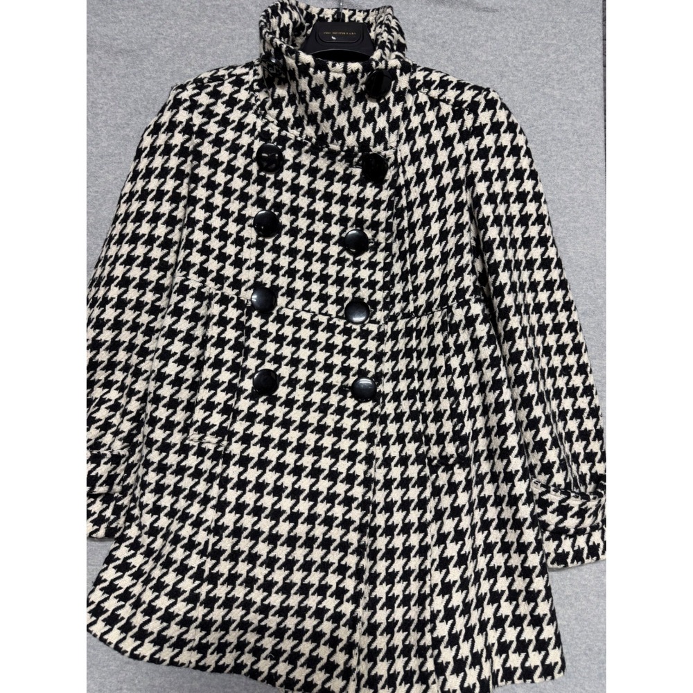Scooter Brown Womens Houndstooth Wool Blend‎ Double Breasted Peacoat Sz  S